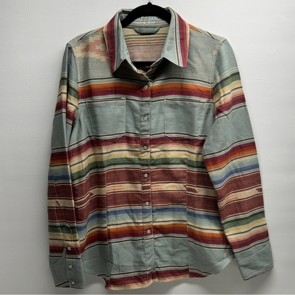 DOUBLE D RANCH BUTTON DOWN STRIPPED SHORT SIZE M - Picture 1 of 10